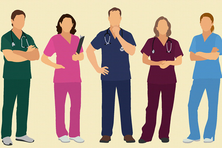 A group of nurses in scrubs.